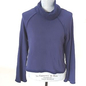 MICHAEL STARS Sweatshirt cowl turtle neck reversible sweater cropped navy XS